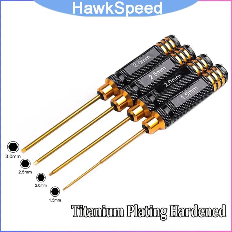 Set di 4 Cacciaviti Esagonali con Placcatura in Titanio, Chiavi Esagonali Temprate da 1.5/2.0/2.5/3.0mm per Manutenzione di Elicotteri RC, Auto e Giocattoli