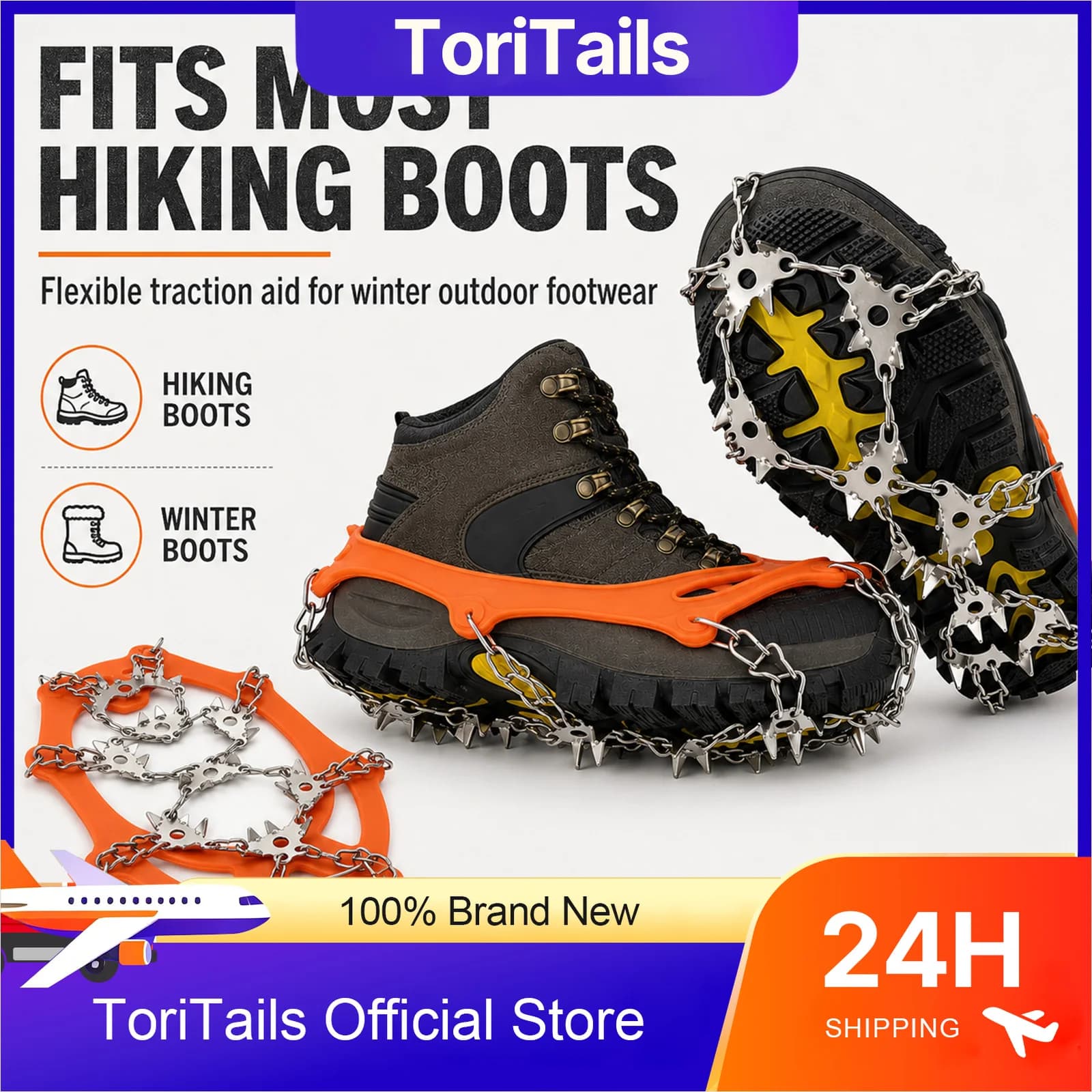 Outdoor Winter Hiking Climbing Snow Spikes Crampons Cleats Chain Claws Grips Boots Cover Ice Gripper Spike for Shoes Anti Slip