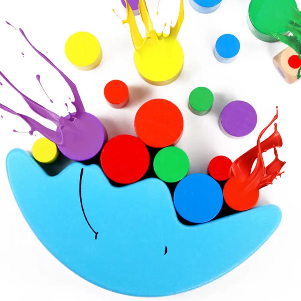 Blocchi di Legno per l'Equilibrio, Barca Lunare Colorata, Gioco Educativo Precoce per l'Interazione Genitore-Figlio per Bambini