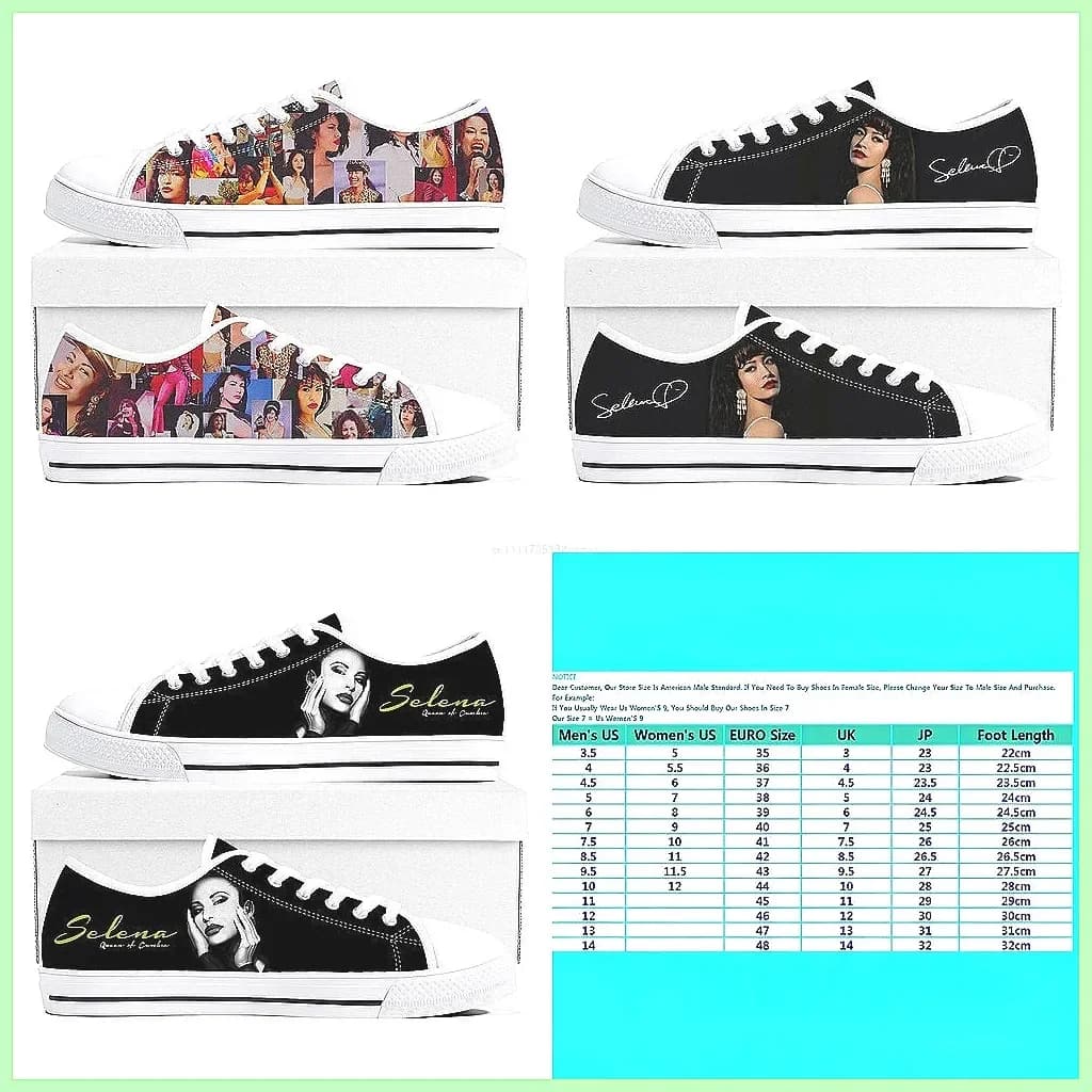 Sneakers personalizzate in tela Selena Quintanilla, scarpe casual basse con lacci per uomo e donna, abbinate per coppie