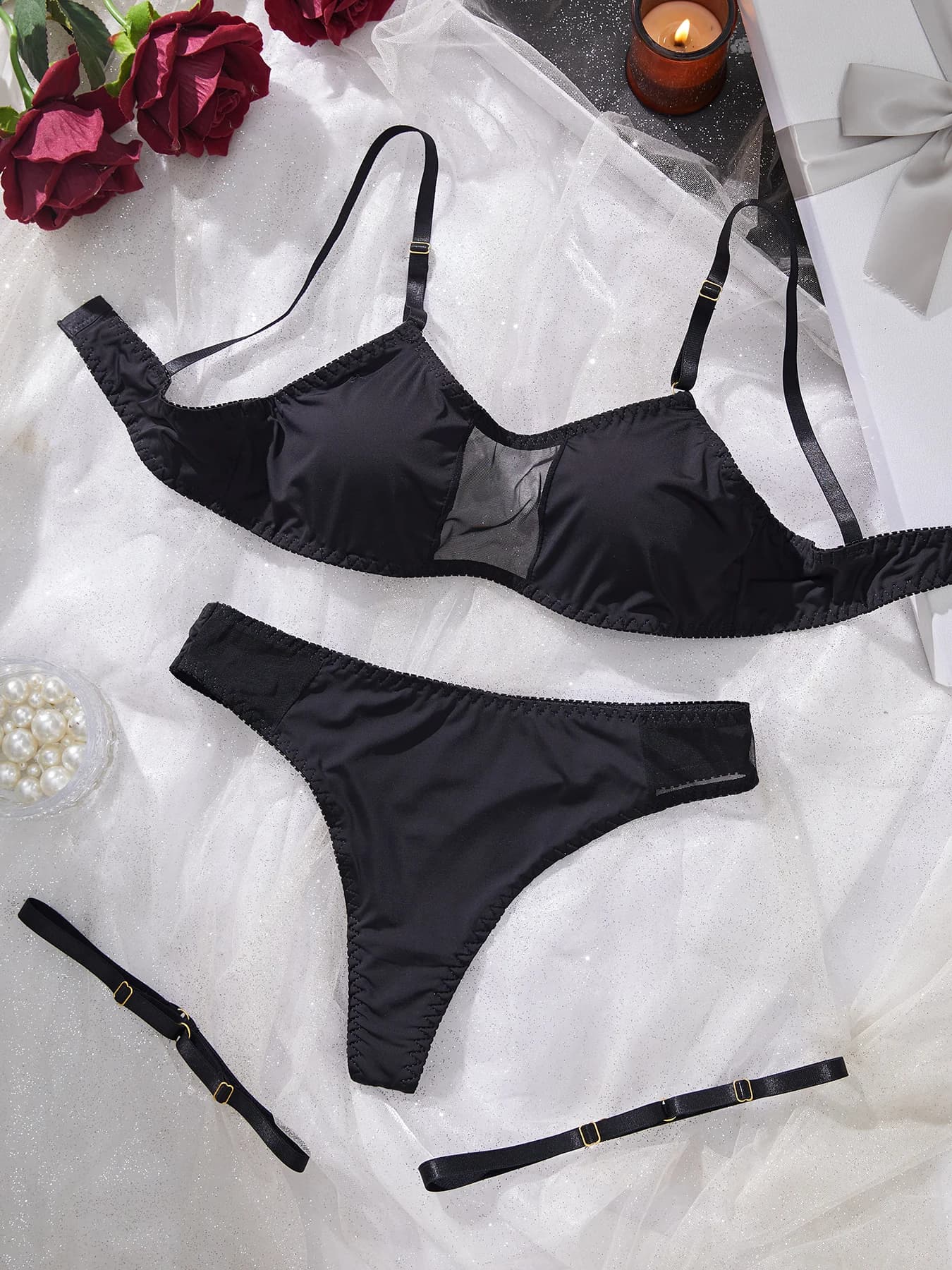 Set reggiseno intimo da donna liscio e confortevole da donna, biancheria da notte sexy, interno, tinta unita, per dormire