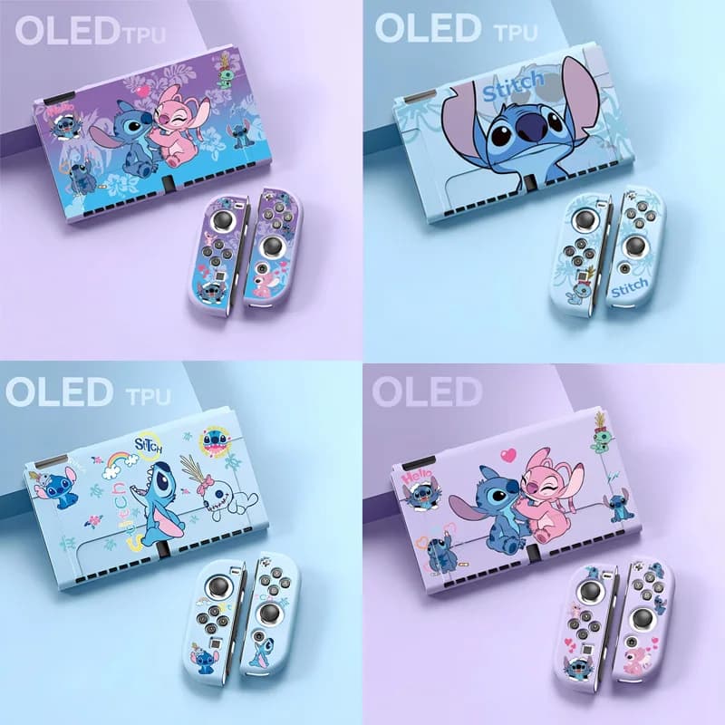 Nuova custodia protettiva Disney Stitch Couple per Switch OLED, custodia protettiva completa in TPU morbido OLED
