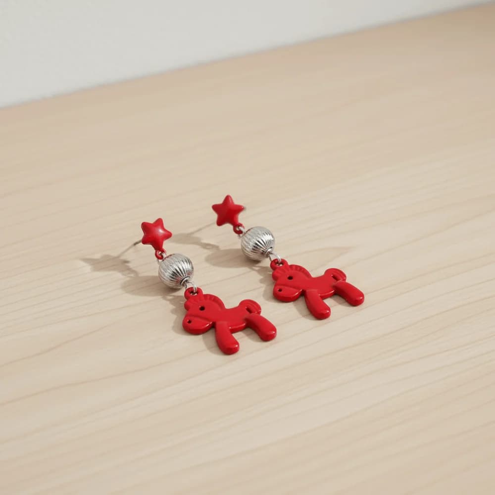 Heart Star New Year Horse Earrings Cartoon Horse Hook Piercing Chinese Style Pony Earrings Ear Decor Fashion Jewelry