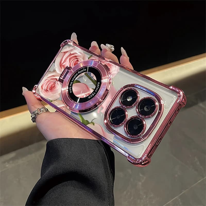 Phone Case For Xiaomi Redmi 10 4G 9C NFC 10C 9i 9 Prime 9AT 9A Sport Fashion Rose Print Stand Holder Plating Silicone Cover
