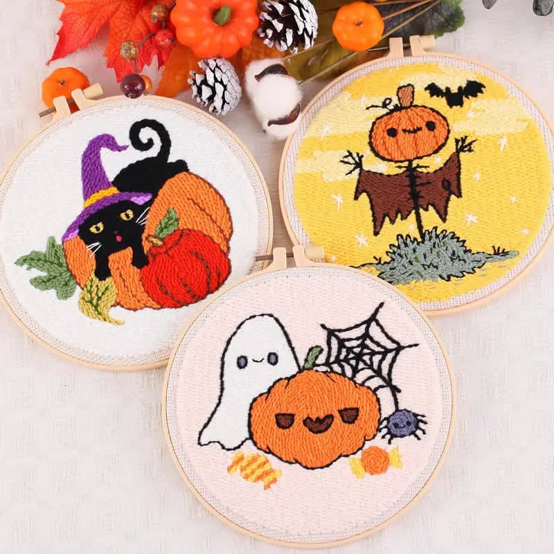 Halloween Handmade Embroidery Punch Needle Kit Material Package Rug Punch Craft Kits