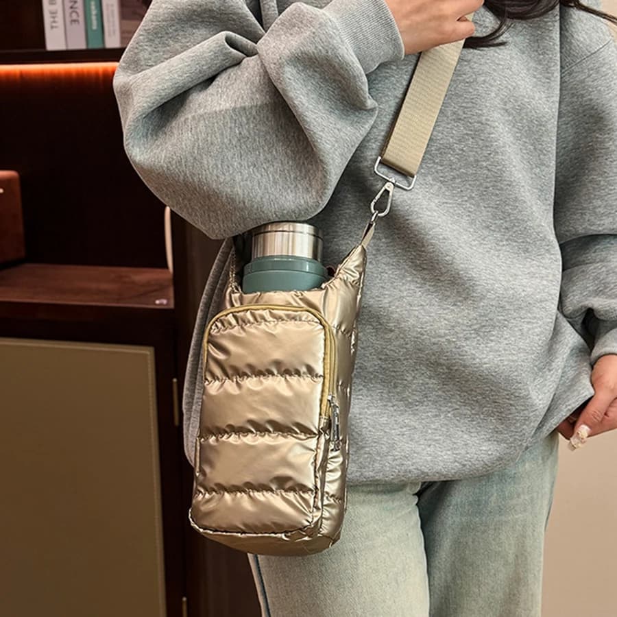 Water bottle bag with shoulder strap Nylon front pocket Water bottle padded bag Portable water bottle bag Travel bag