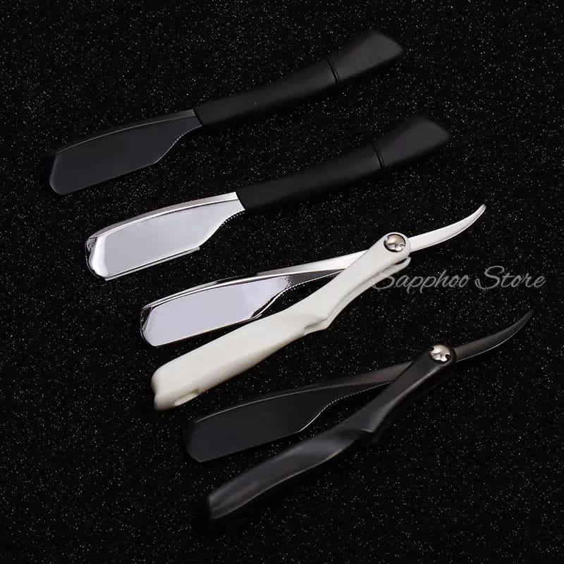 Rasoio dritto in gel di silice argento da 6 "per uomo donna coltello da barba da barbiere design a molla barba viso ascelle corpo con 10 lame libere