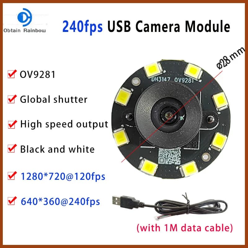 Global Shutter Camera Module 240FPS 720P 1MP, OV9281 Monochrome USB Webcam, High Frequency of Photos for Acquisition Quick Actions Windows Pi Raspberry