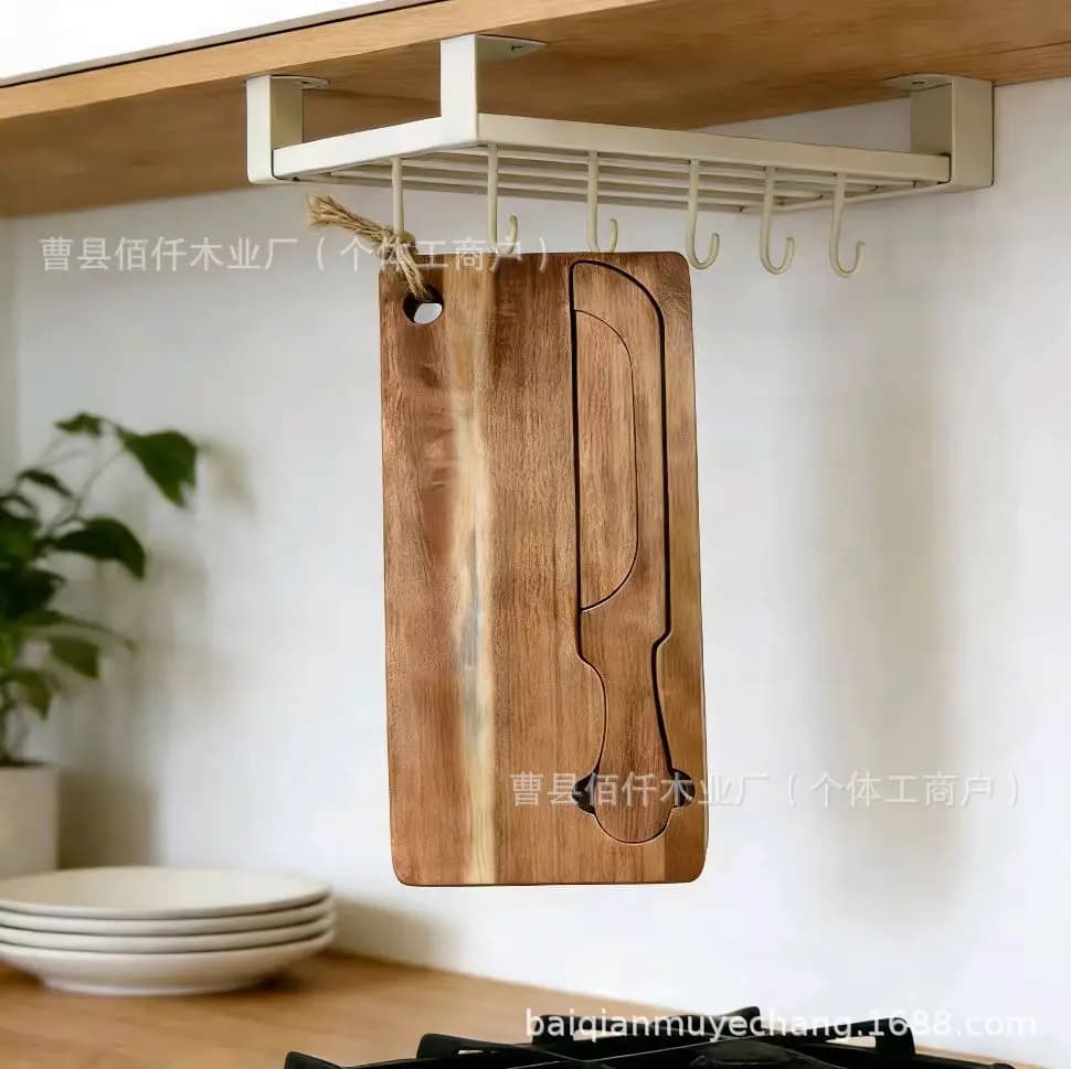 Set Tagliere e Coltello per Pane in Legno di Acacia, Tagliere per Affettare Pane e Toast, Coltello per Baguette con Tagliere