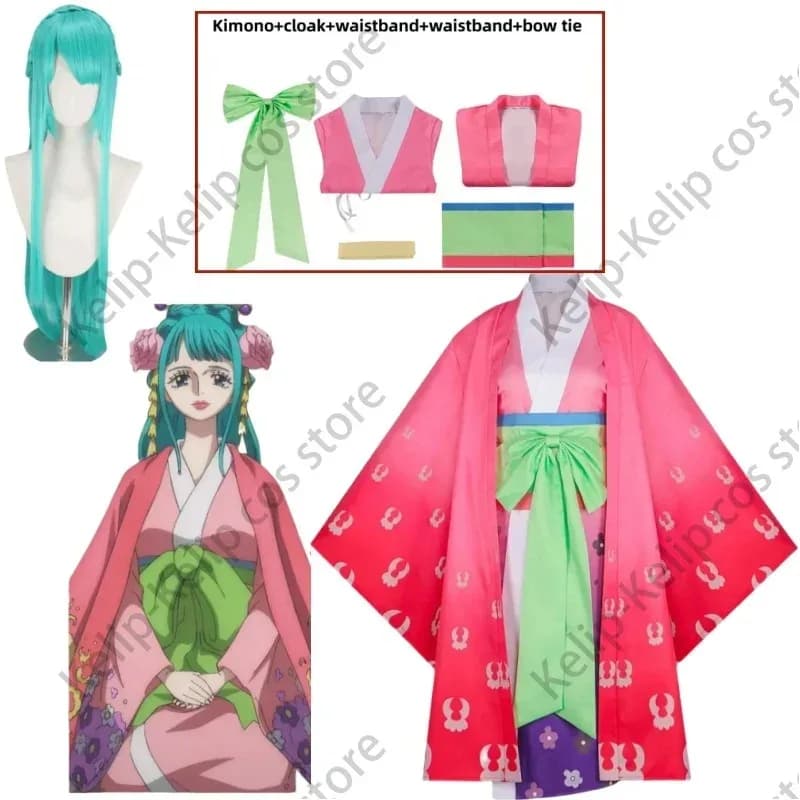 Anime Kozuki Hiyori Cosplay Costume Wano Kuni Country Princess Wig Kimono Japanese Mantle Bathrobe Woman Sexy Halloween Dress