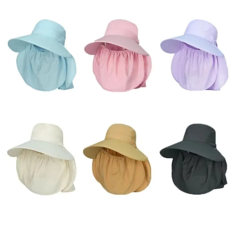 Nuovo Cappello da Pescatore Anti-UV a Tesa Larga con Protezione UPF 50+ e Maschera Viso, Sciarpa per il Collo, Cappello a Secchiello Regolabile Estivo