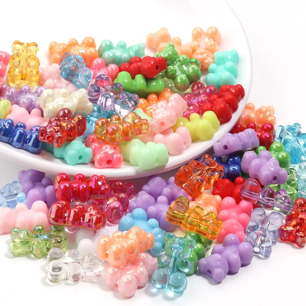 30 Pezzi Perline Acriliche a Forma di Orsetto, Colori Misti, Simpatiche Perline Sciolte a Forma di Orsetto Gommoso per Gioielli Fai da Te, Collane, Braccialetti, Elastici per Capelli e Accessori