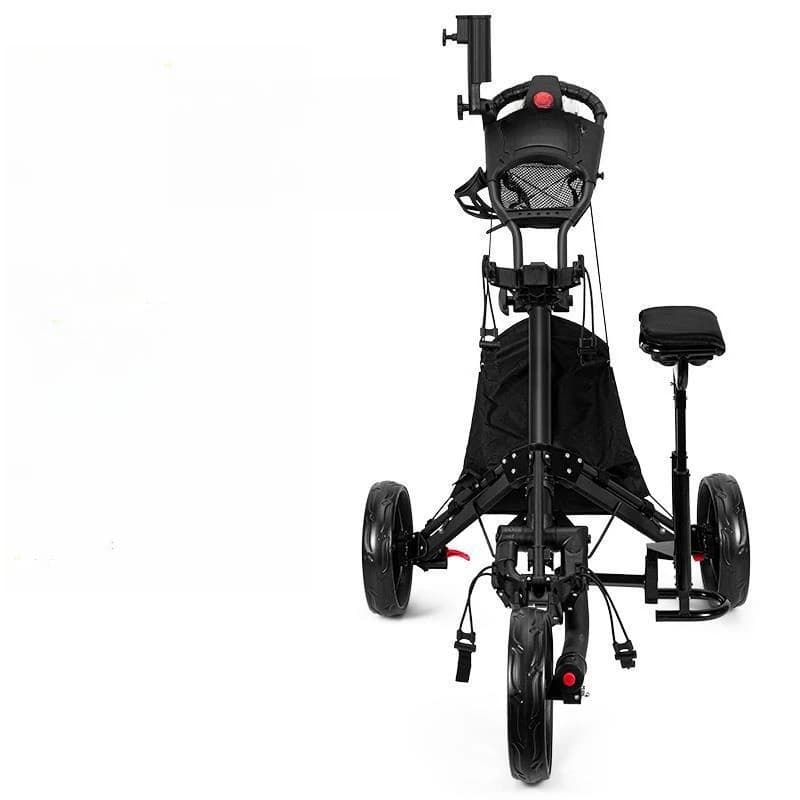 Carrello per sacca da golf a tre ruote con freno, portaombrelli pieghevole per impacchi di ghiaccio, portabicchieri con sedile