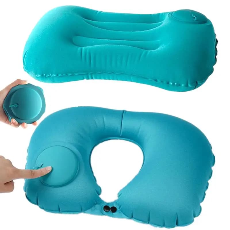 Premere sul cuscino gonfiabile per rilassare il collo Cuscino da viaggio a forma di U pieghevole e portatile con dispositivo a prova di perdite Ordinario a forma di U