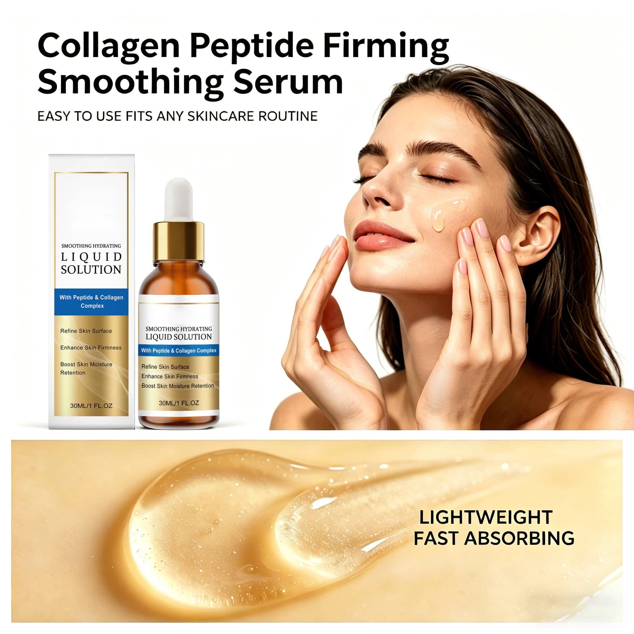 Siero Peptidico Levigante e Idratante, Soluzione Liquida all'Essenza di Collagene, Rassodante per la Cura della Pelle, Idratante Viso Illuminante e Raffinante