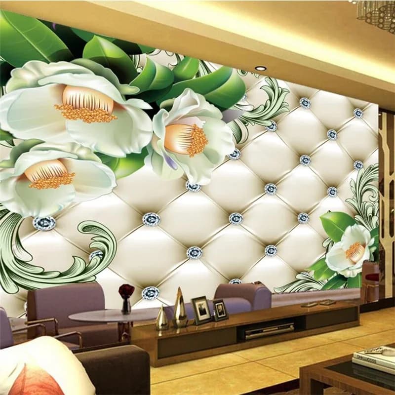 Customized Wallpaper 3D Fashion Soft Bag Flower Luxury Living Room Background Wall Decoration Painting Mural Papel de parede