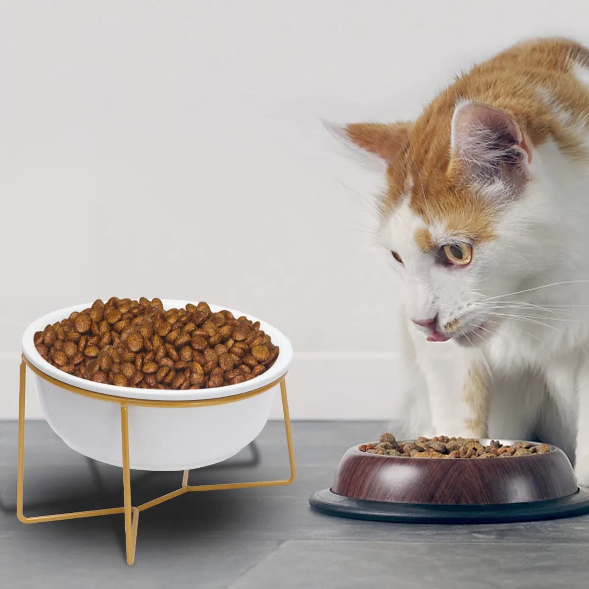 1Pcs High Feet Pet Cervical Spine Feeding Bowl White 17.8cm 800Ml Ceramic Food Dish for Cat Dog Kitten Pet Feeder