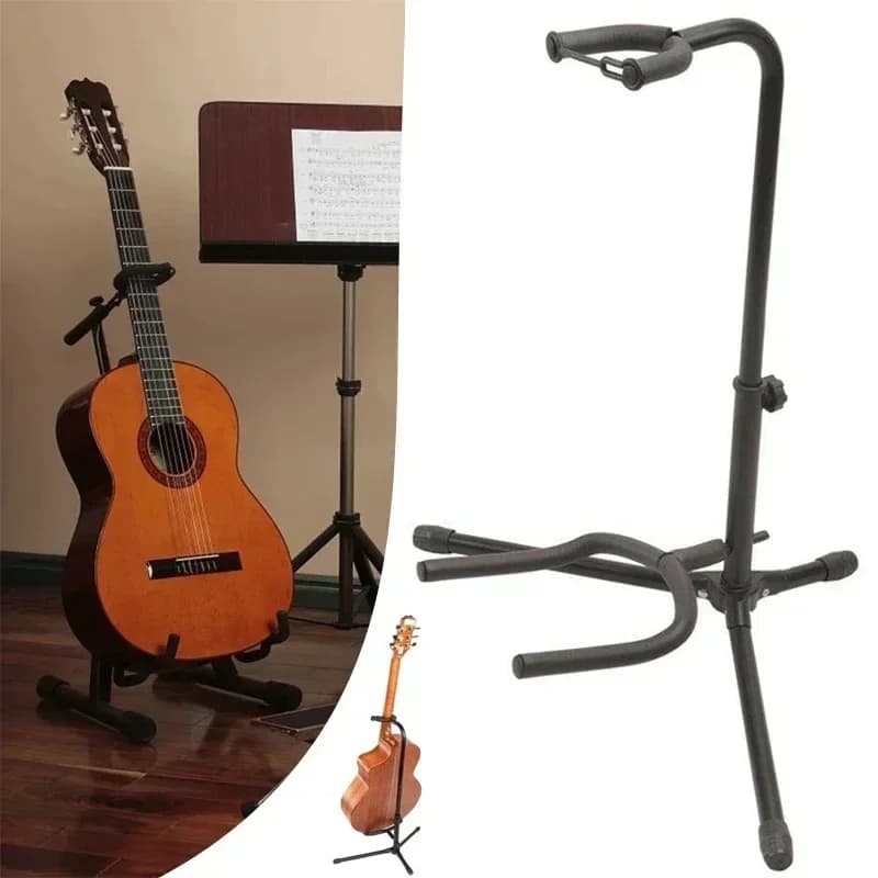 Supporto Verticale per Chitarra Pieghevole e Regolabile, Espositore per Strumenti, Supporto per Ukulele, Pipa, Basso, Chitarra Folk, Classica ed Elettrica
