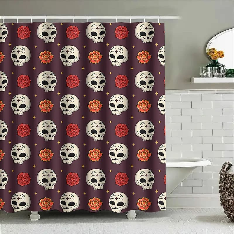 Tenda da doccia Tuniu Day of the Dead, motivo floreale con teschio, decorazione decorativa messicana per il bagno