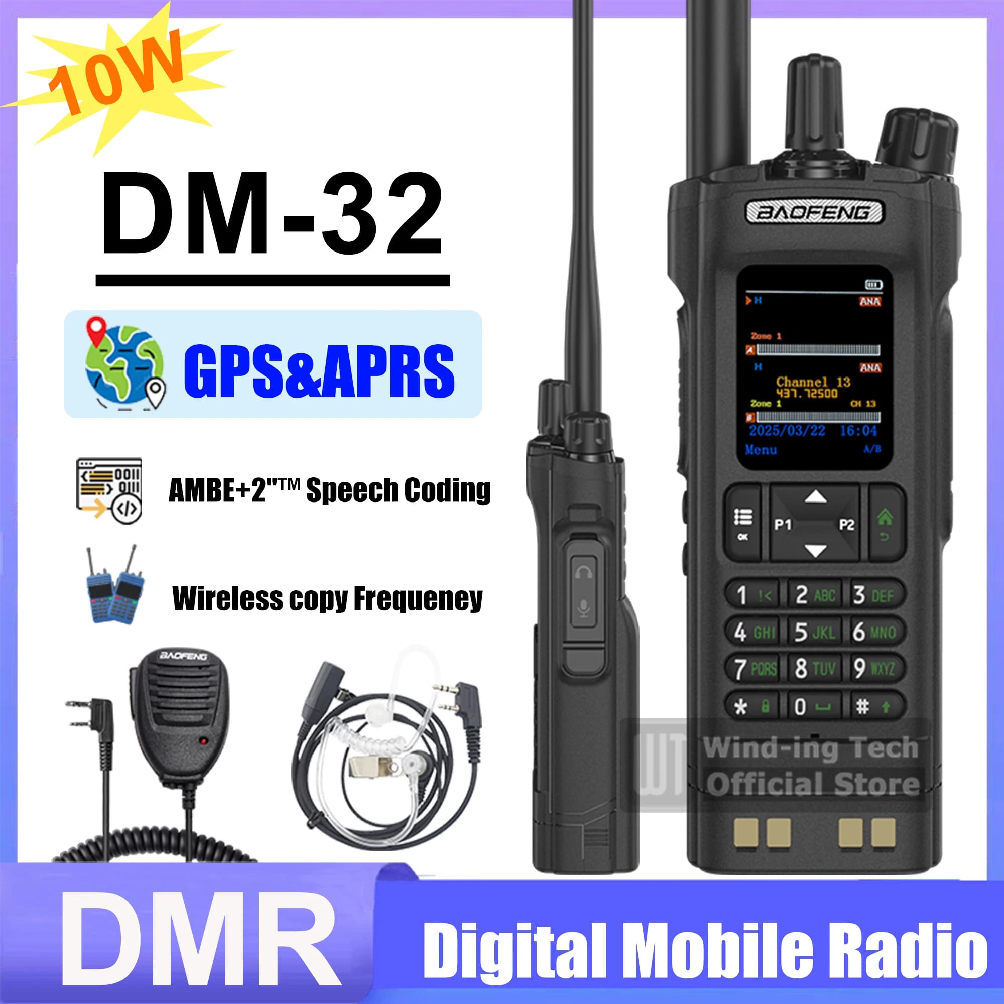 1PCS/2PCS BAOFENG DM-32 DMR Walkie Talkie Digitale GPS APRS Dual Mode Analogico TDMA Dual Time Slot AES256 Tipo-C AM Nero Ham Radio