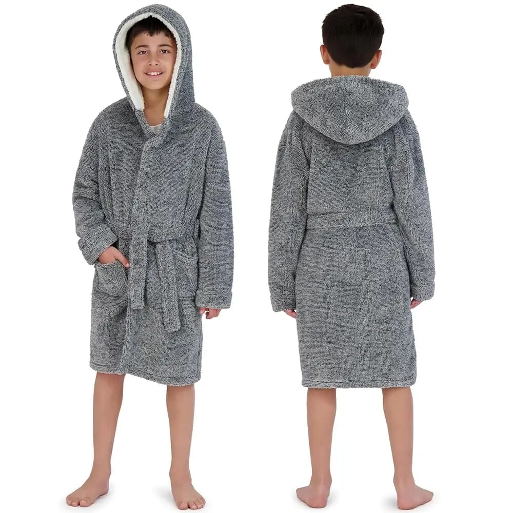 Accappatoio in peluche con cappuccio per ragazzi - Accappatoio invernale soffice con tasche, cappuccio e cintura - Accappatoio ultra morbido per ragazzi e adolescenti