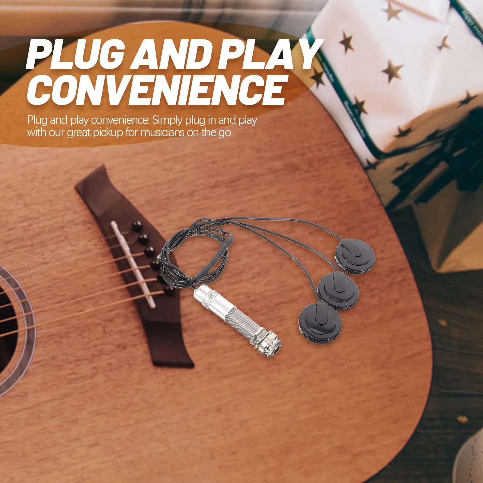 Pickup Professionale Non Invasivo per Chitarra Acustica, Classica, Folk, Ukulele, Banjo, Mandolino, Violino - Plug and Play