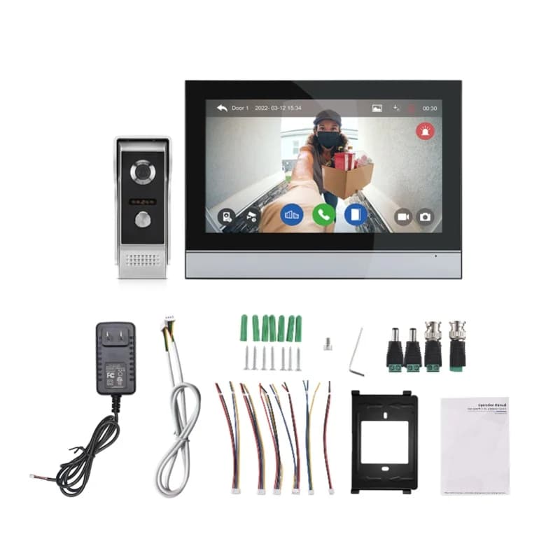Campanello Video Wireless 1080P con Monitor, App TY, WiFi, Schermo Touch da 7 Pollici, Kit Videocitofono con Interfono Bidirezionale