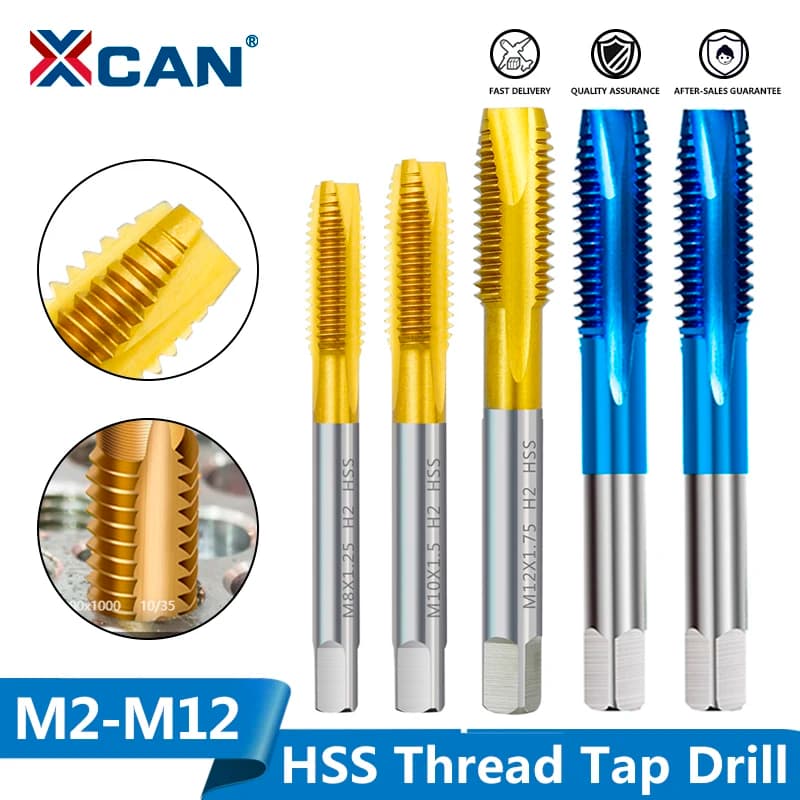 XCAN Thread Tap Titanium Coated Machine Plug Tap HSS Metric Straight Flute Thread Screw Tap Drill Hand Tools M2-M18