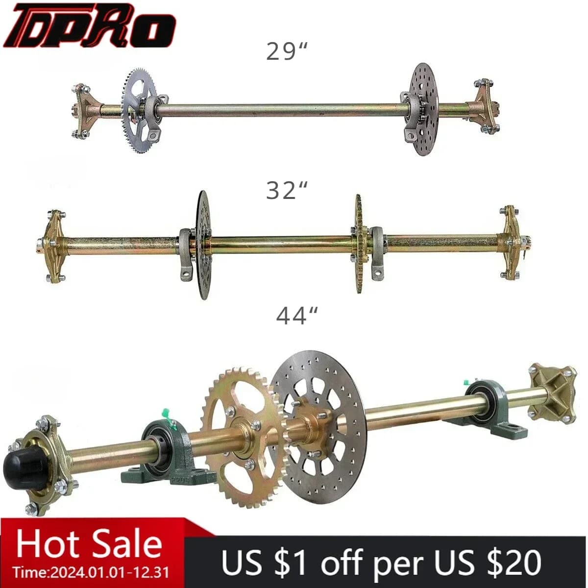 29 "32" 44 "Go Kart Kit completo di montaggio asse posteriore Mozzo ruota per ATV Quad Bike Drift Trike Barca Buggy Karting Parti