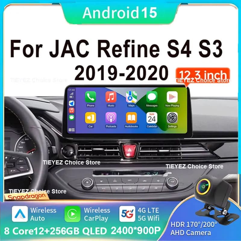 12.3 inch android 15 For 12.3JAC Refine S4 S3 2019 - 2020 Wireless BT Carplay Car Radio Multimedia Head Unit Screen
