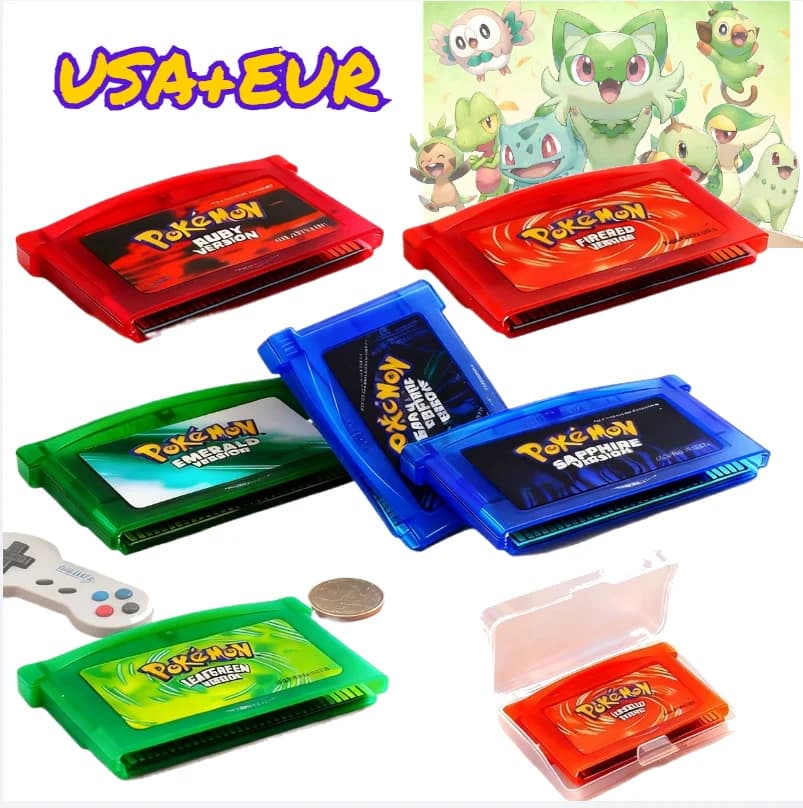 Nuova Scheda di Gioco GBA 32 Bit, Cartuccia per Console Video Giochi Pokemon FireRed Emerald LeafGreen Ruby Sapphire per DS/NDS/GB, Regalo Giocattolo