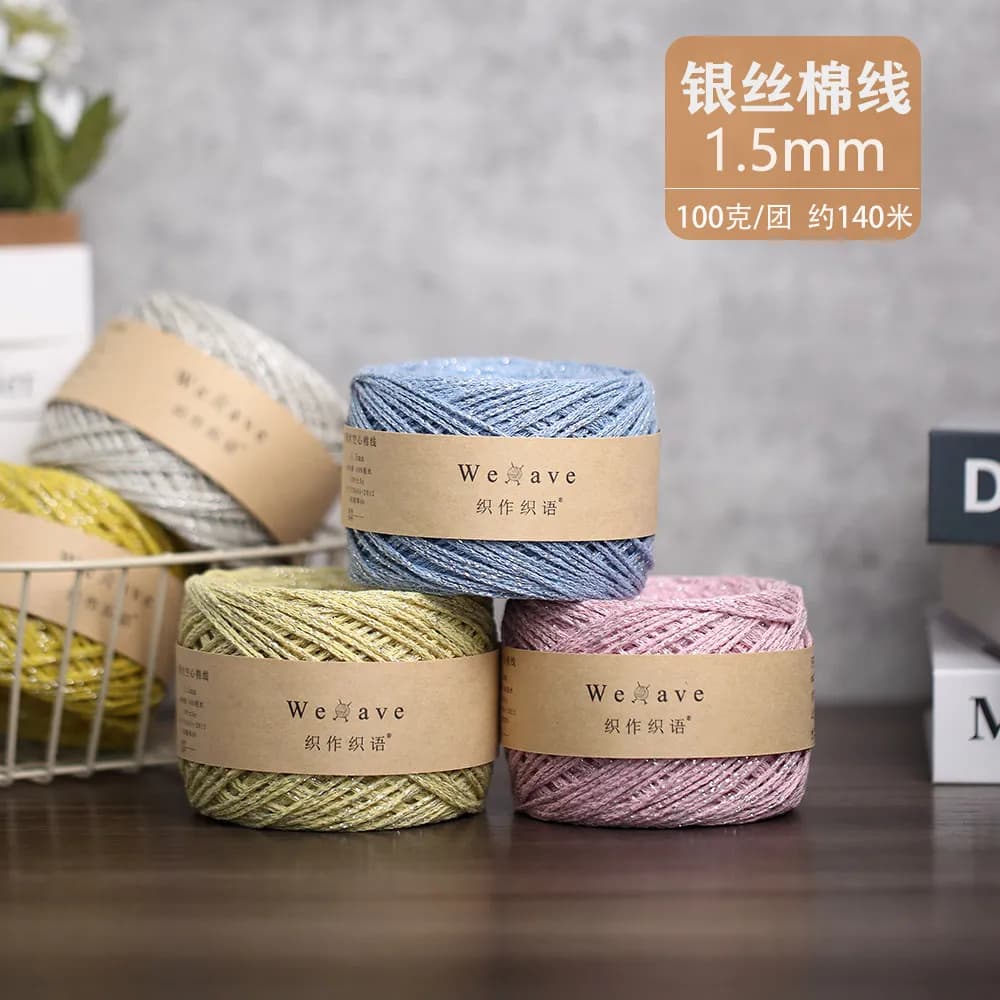 1.5mm Silver Wire Hollow Cotton Thread Hand Crocheted Bag Thread Bright Blended DIY Hook Bag Special