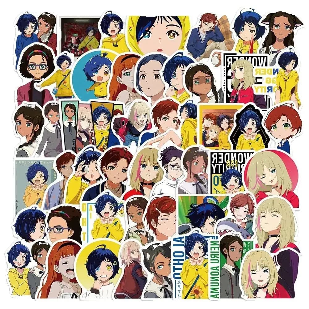 Adesivo Ottori con personaggi anime "Wonder Egg Priority" da 50 pezzi, adatto per bagagli, laptop, iPad, tazza d'acqua.