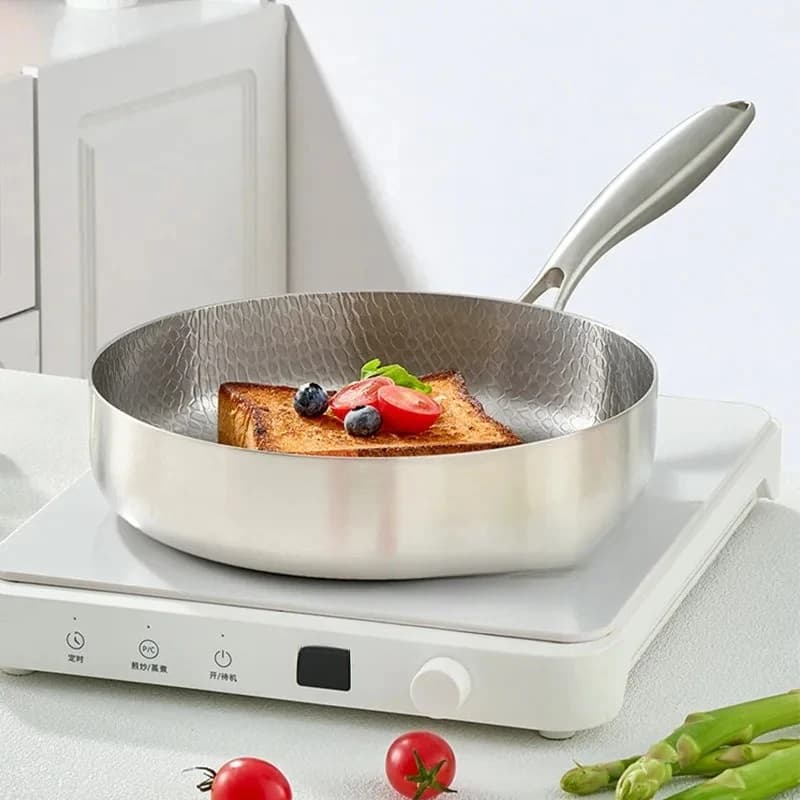 Padella in Acciaio Inox al Titanio Antiaderente, Wok Non Rivestito, Pentola per Uova e Bistecche, per Cucina Domestica, Fornello a Induzione e Gas