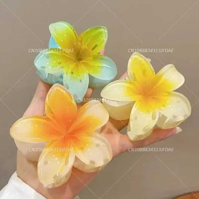 Fermagli per capelli a forma di fiore in stile hawaiano per donne Ragazze Barrette Clip per artiglio di granchio Forcine per coda di cavallo Copricapo da spiaggia per il bagno