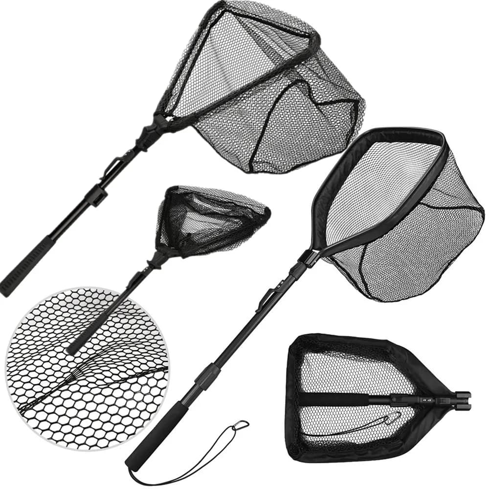 Guadino da pesca pieghevole con manico telescopico in alluminio telaio in rete di Nylon 55cm 80cm 100cm esteso per bambini adulti