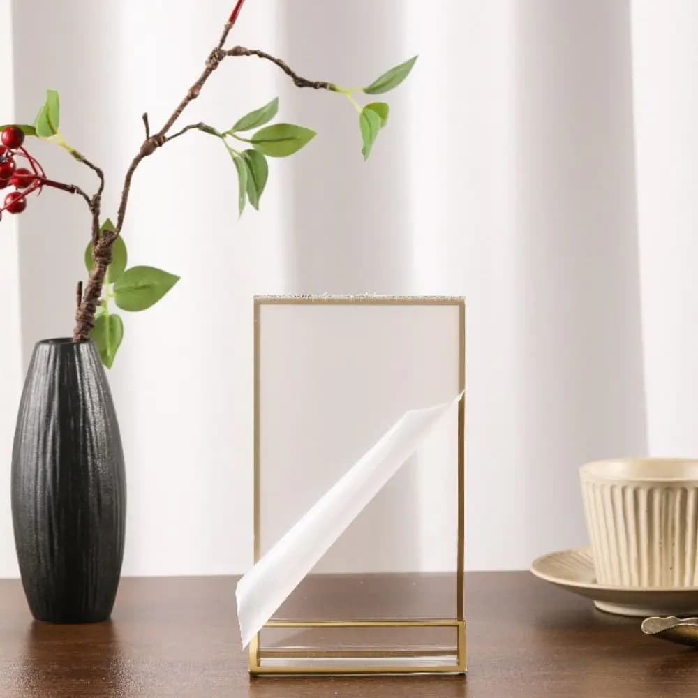 Porta Cartelli in Acrilico Trasparente Dorato con Base, Porta Etichette Fai-da-Te, Elegante e Resistente Supporto per Numeri Matrimoniali e Anniversari