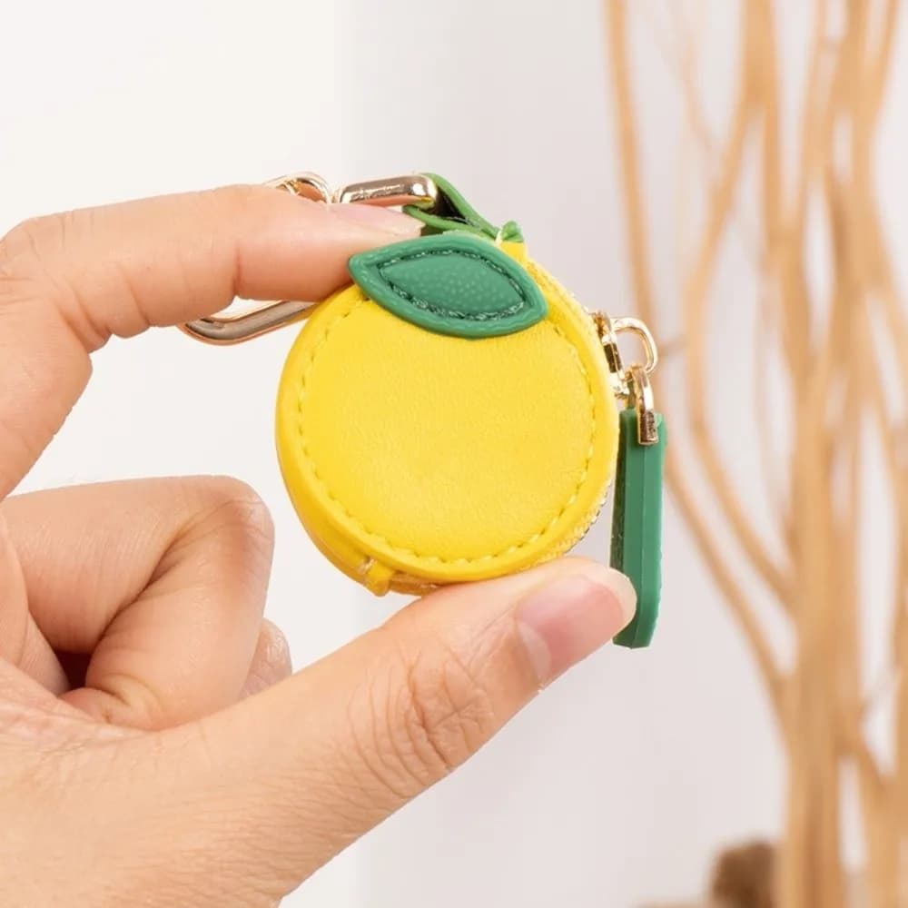 New PU Leather Mini Cute Keychain Fresh Lemon Zipper Coin Bag Small Wallet Kawaii Style Pendant Bag Hanging Pendant