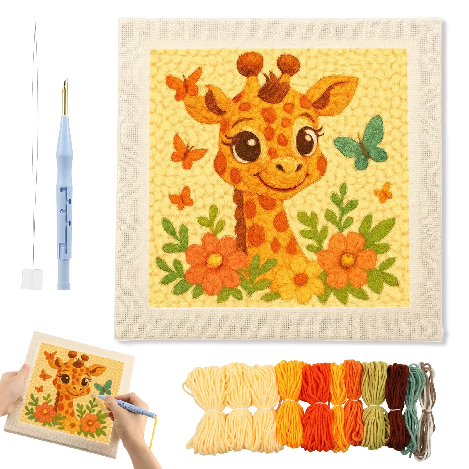 Animal Pattern Punch Needle Embroidery Starter Kits With Frame For Beginner 25x25cm Handicrafts Poking Embroidery Yarn Painting