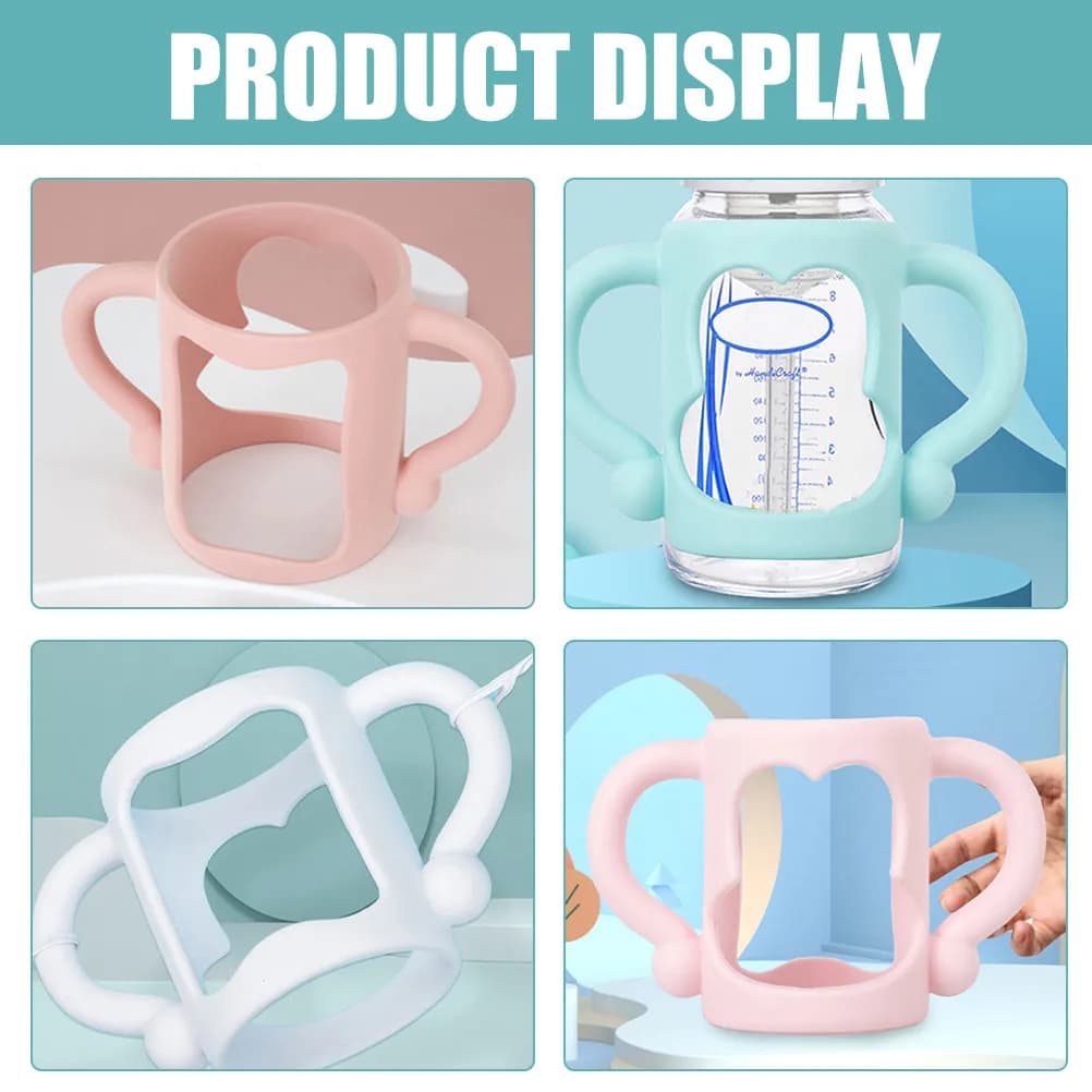 Set di 4 Impugnature in Silicone per Biberon, Maniglia Doppia per Neonati e Bambini, Supporto per Bere da Soli