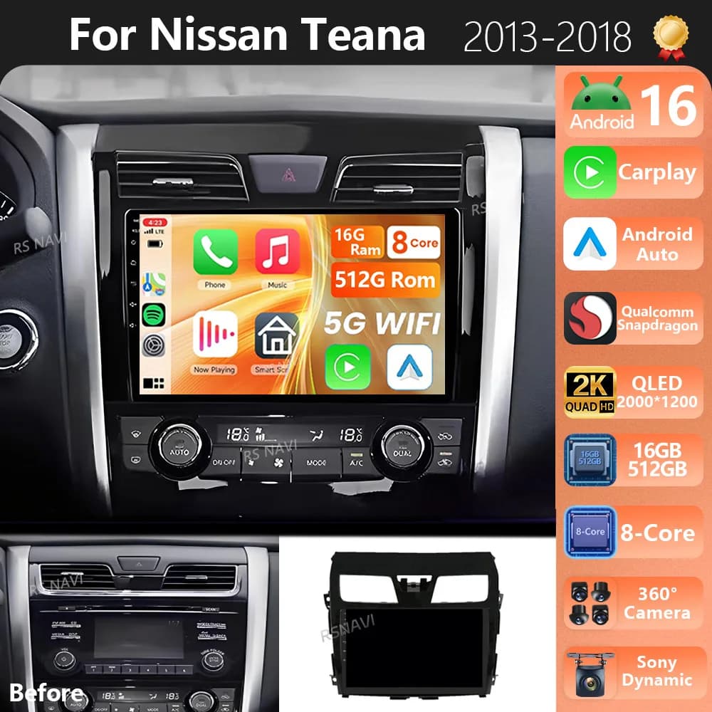 Plug and Play Android 15 Carplay Autoradio Per Nissan Teana Altima 2013 2014 2015 GPS Lettore Video Multimediale DSP Stereo 360