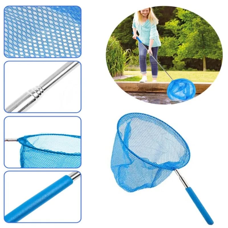 1PC Rete da pesca per esterni in acciaio inossidabile Rete da pesca telescopica in acciaio inossidabile per bambini Rete da pesca per foglie per pulizia piscina
