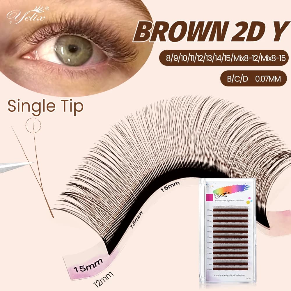 Yelix 12 file 2D Y extension black brown eyelashes natural soft volume Russian eyelashes fake supplies tools for makeup