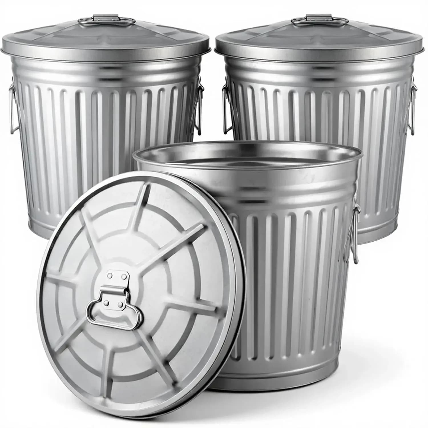 3 Pack 9.2 Gallon Galvanized Trash Can with Lid, Equipped with Two Handles for Carrying, Small Metal Trash Can with Lid for Back