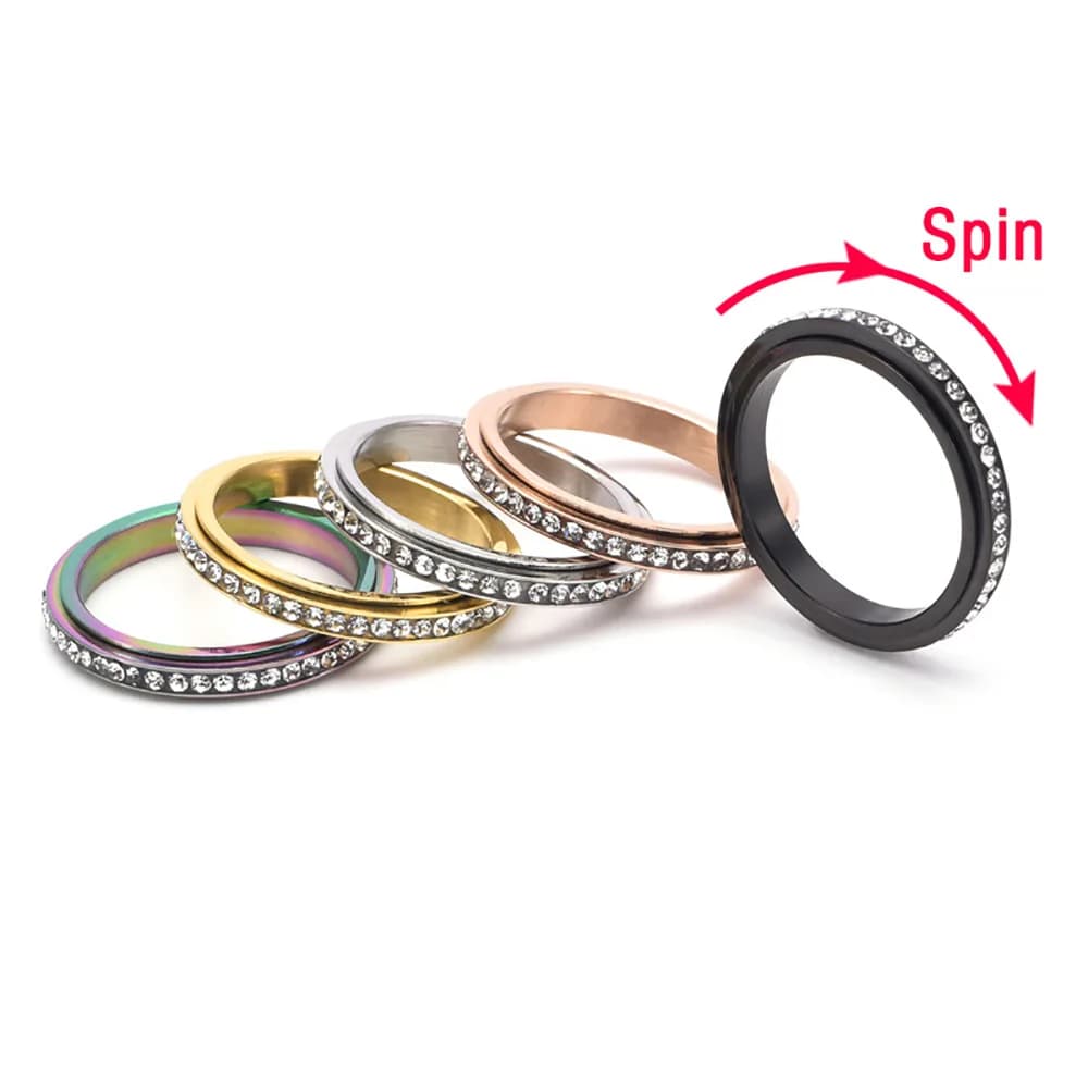 Anello per l'ansia Fidget Allontana la tua ansia Anelli a fascia rotante in acciaio inossidabile Anelli con zirconi cubici con confezione regalo