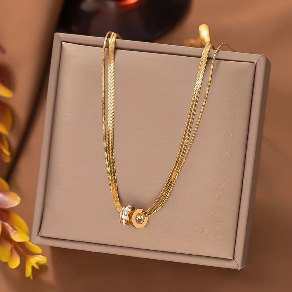 Collana in zircone trasparente a doppio strato in acciaio inossidabile per donna Catene clavicola minimalista Kpop 2023 Regalo di gioielli fortunati alla moda
