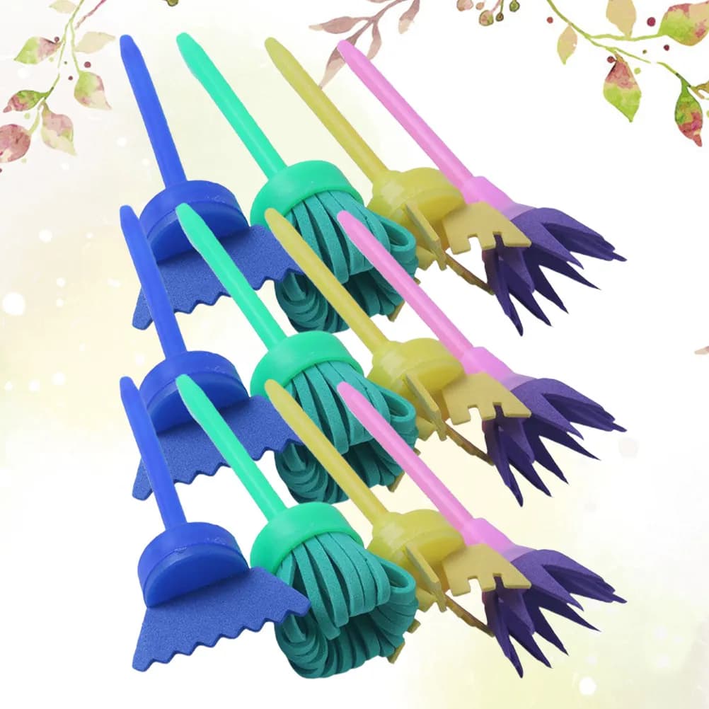 3Sets Sponge Paint Brush Set Plastic Handle Kids Painting Tools for DIY Graffiti Drawing Art Class Sponge Paint Brush