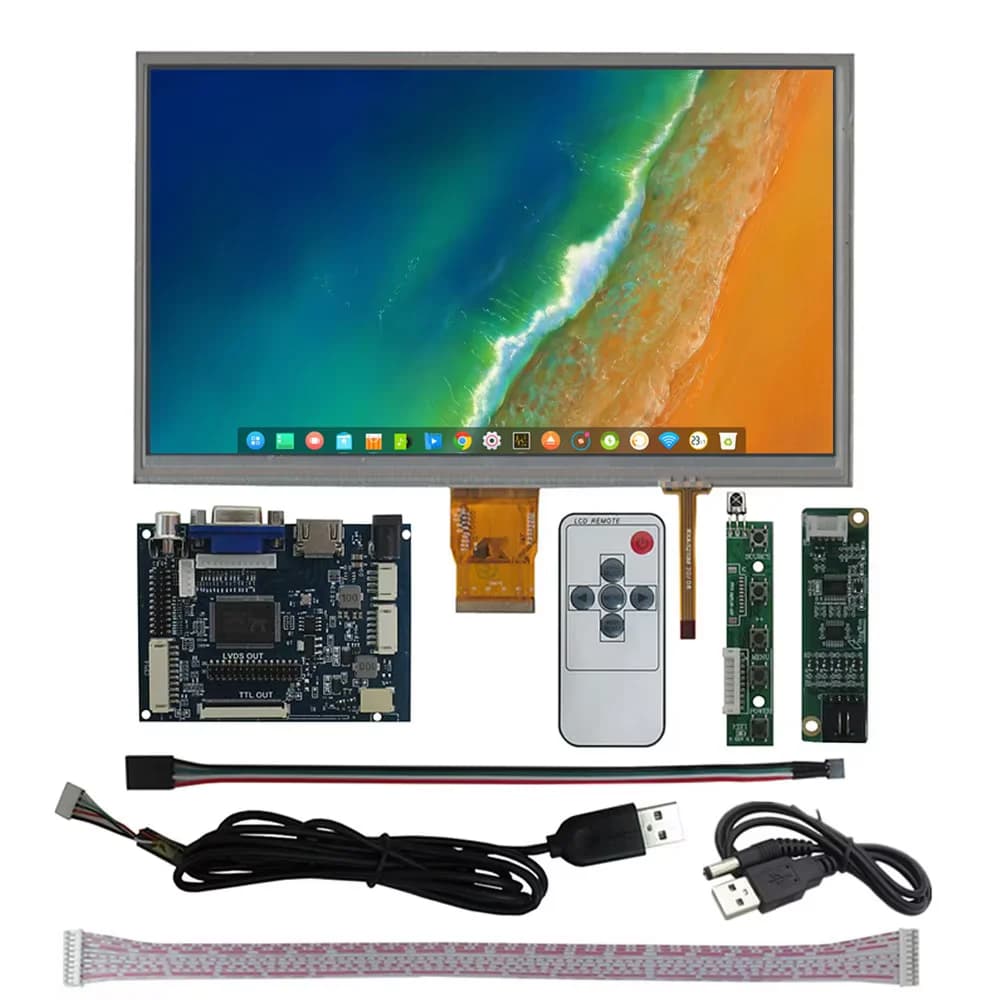 Schermo LCD HD da 10.1 Pollici con Display HDMI, VGA, AV e Scheda di Controllo Driver, Digitalizzatore Touchscreen per Kit Monitor Raspberry Pi