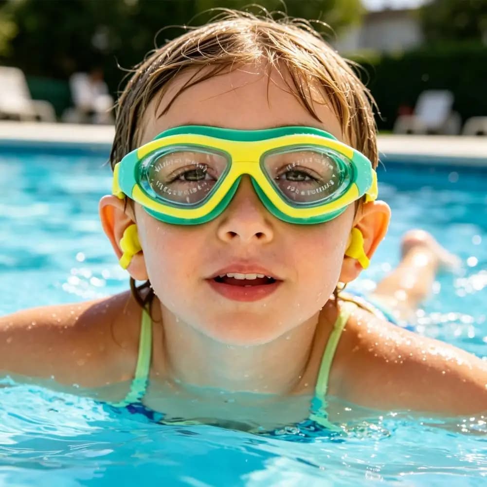 Occhialini da Nuoto per Bambini con Tappi per le Orecchie, Impermeabili, Antiappannamento, Protezione UV, Lenti Trasparenti, per Ragazzi e Ragazze