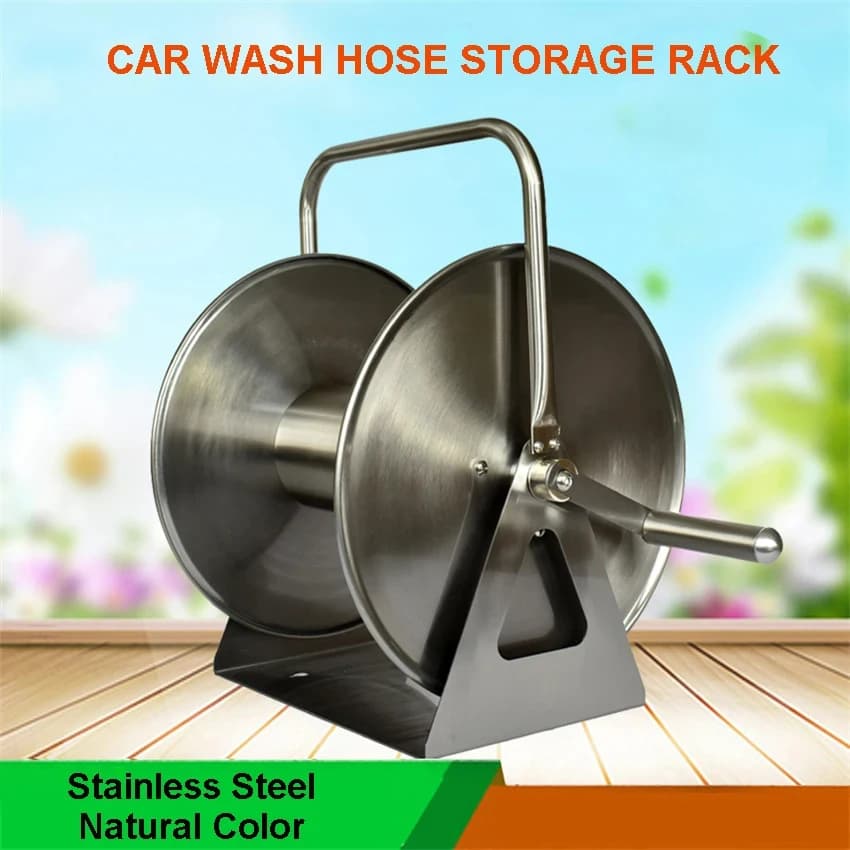 Wall Mount Portable Water Hose Reel Heavy-Duty Stainless Steel Garden Irrigation Systems Holder Hose Car Wash Pipe Rack